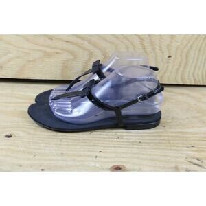 Salvatore Ferragamo Sandals Womens 9B Patent Leather Bow Thong Flat Shoes